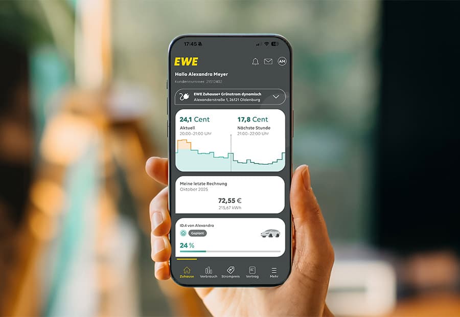 EWE App Ansicht dynamischer Stromtarif