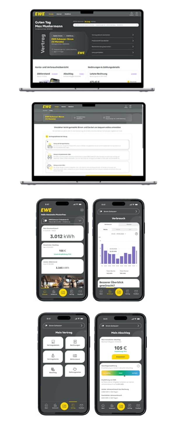 Screenshots vom Design der Mein EWE - Energie