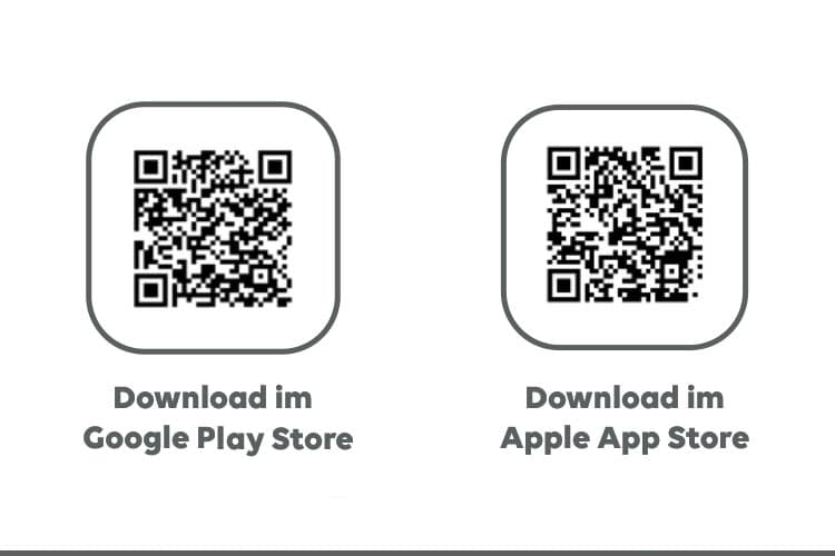 QR Codes PlayStore und AppStore für die Mein EWE Energie App