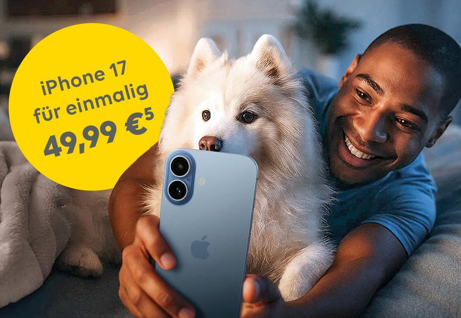 Mann macht Selfie mit seinem Hund