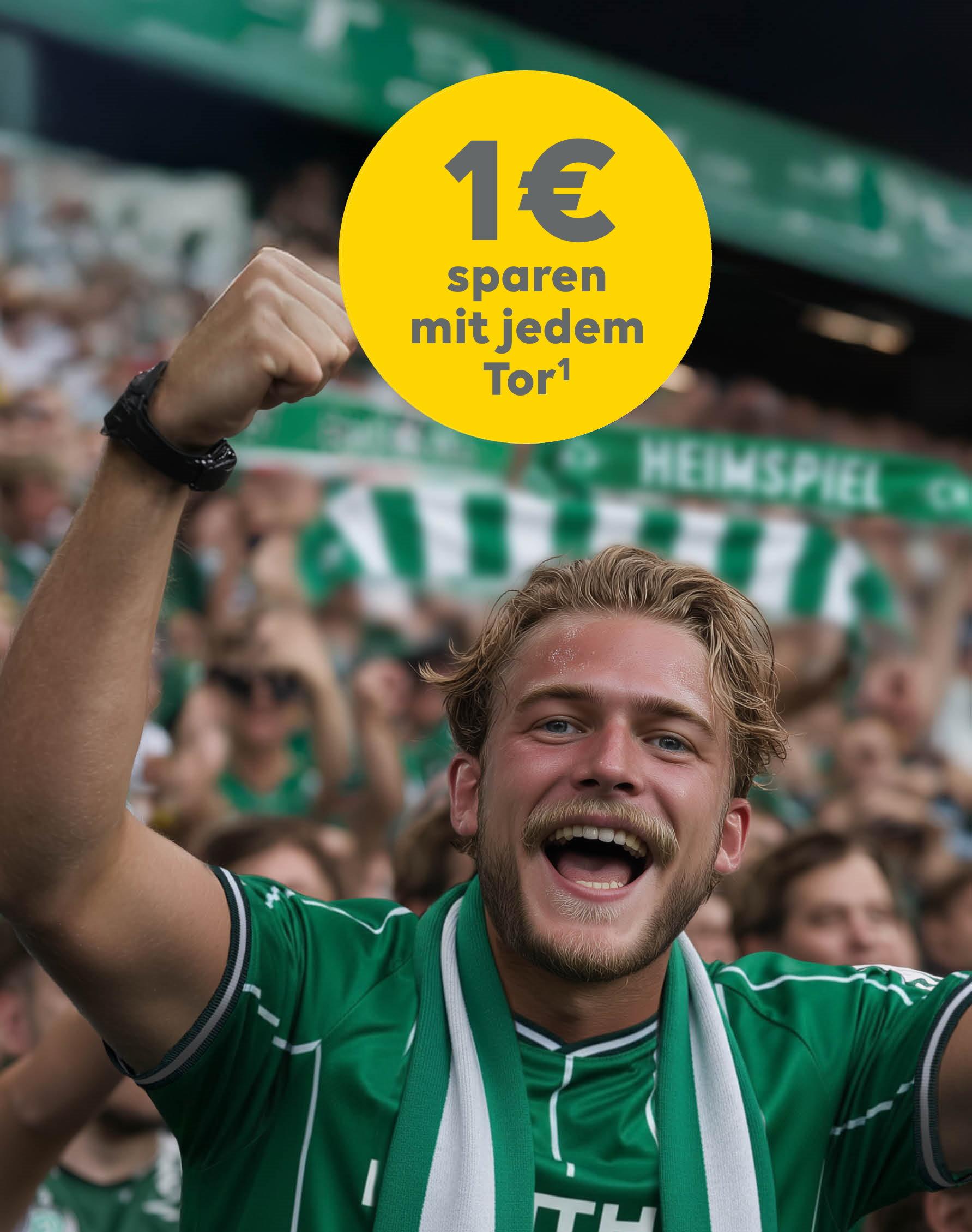 Fan von Werder Bremen jubelt im Stadion über ein Tor seines Vereins