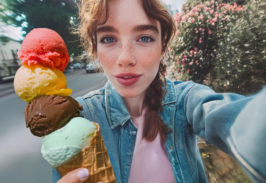 Mädchen singt vergnügt in der Küche